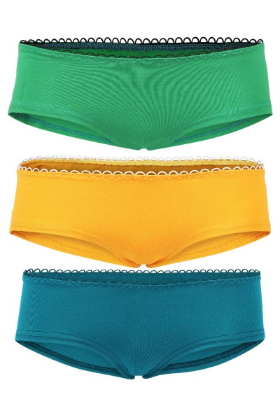 Bio hipster panties set: Saffron, teal, green -