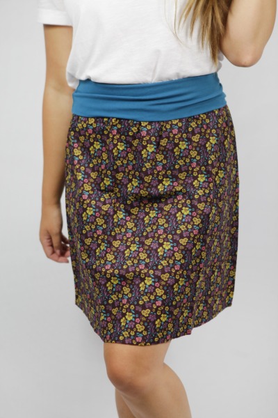Organic skirt Freudian, summer garden brown / teal
