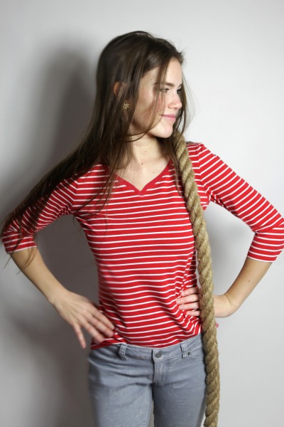 Organic quarter sleeve shirt Winda sailor stripes red &amp; white XS