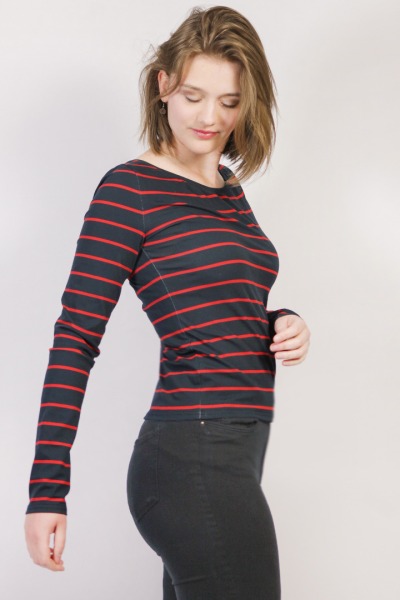 Organic long sleeve Ubu stripes navy / red