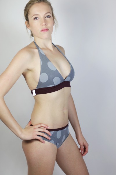 Organic Bikini Fjorde Dots grey / aubergine - sale - Pants size S