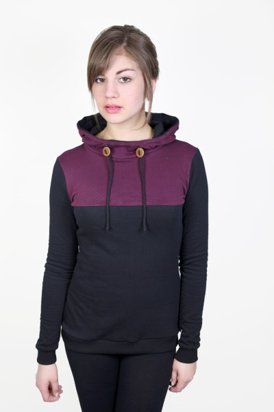 Organic hoody D black aubergine red - Stay warm and soft