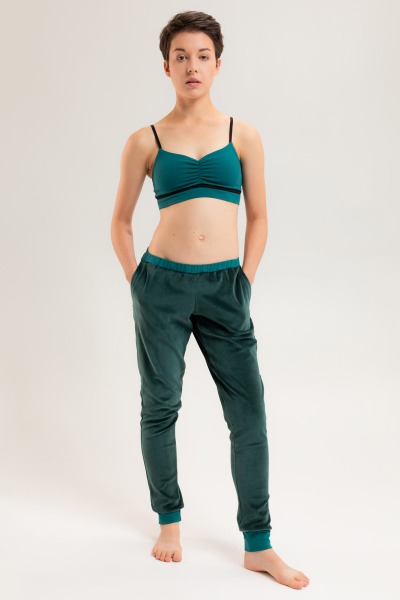 Organic velour pants Hygge smaragd green / pine green - New cut, more comfortable