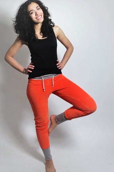 Organic velour pants Novi orange / stripes / bead