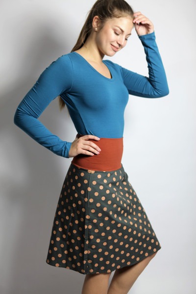Organic skirt Freudian, brown glitter dots / rust - Size XS