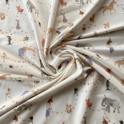 French Terry Family Fabrics Tier-Party creme Sweatstoff