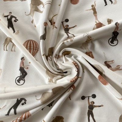 Jersey Family Fabrics Zirkus Artisten Kinderstoff creme