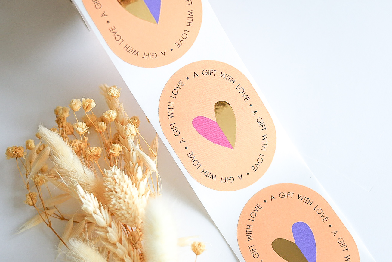 Sticker Oval Duo Heart Gold veredelt