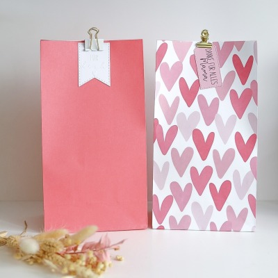Geschenktüte mit Blockboden Pink/Hearts - 1 Größe