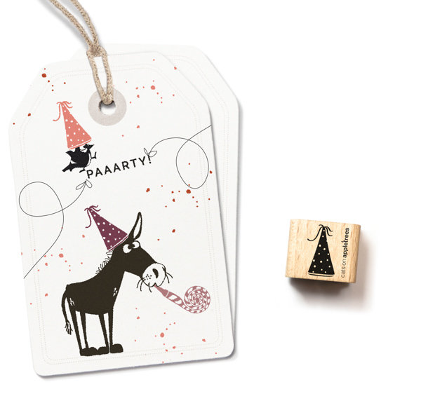 Mini-Holzstempel Partyhut 2 Pünktchen für kreative Karten und Geschenkanhänger