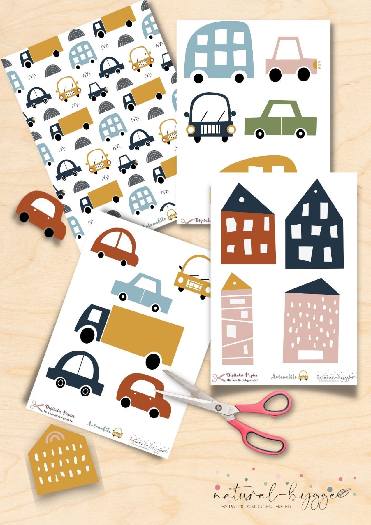 Digitales Papier mit niedlichen Autos und Häusern: Perfekt für kreative Projekte 4