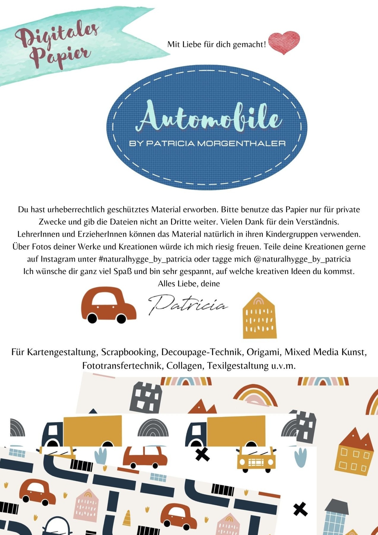 Digitales Papier mit niedlichen Autos und Häusern: Perfekt für kreative Projekte 6
