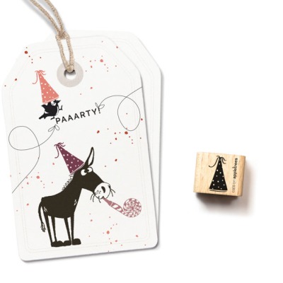 Mini-Holzstempel Partyhut 2 Pünktchen für kreative Karten und Geschenkanhänger - Motivstempel mit