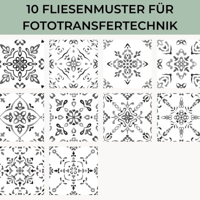 Laserausdruck Fliesenmuster Schwarz-Weiß No. 03 - 10 Muster - für Fototransfertechnik, Fliesen