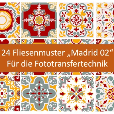 Laserausdruck: 24 Fliesenmuster Madrid, No. 02 - für Fototransfertechnik, Fliesen selber machen,