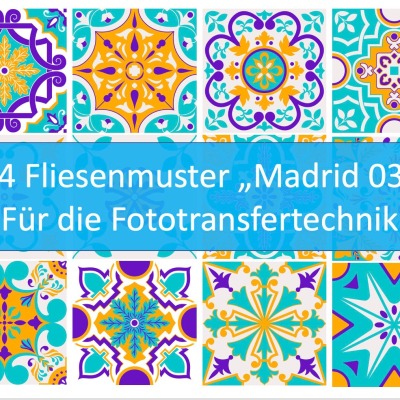 Laserausdruck: 24 Fliesenmuster Madrid, No. 03 - 24 Muster - für Fototransfertechnik, Fliesen