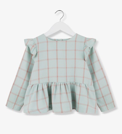 Plaid Frill Blouse MINT - Kids on the Moon