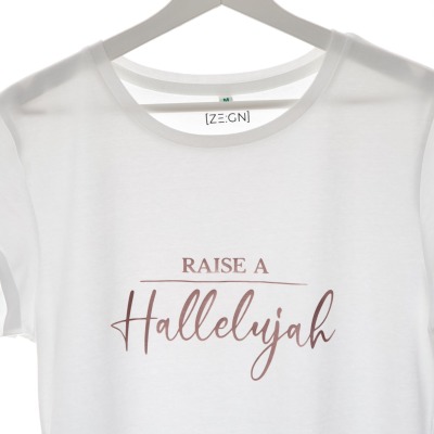 Damen T-Shirt Raise a Hallelujah - weiß - rolled sleeve