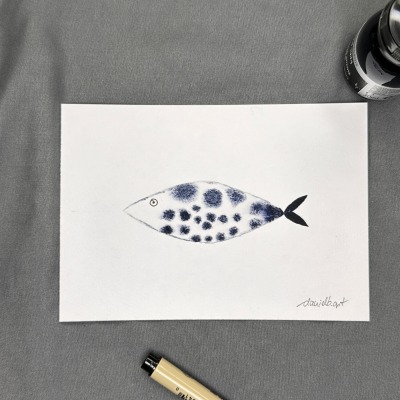 Dotted Fish - Handgemachte Karte mit hochwertiger Tinte
