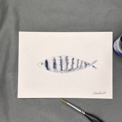 Striped Fish - Handgemachte Karte mit hochwertiger Tinte