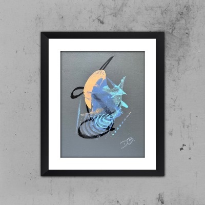 Libelle - Grey Edition 3/3 - Handgemaltes abstraktes Bild auf Leinwand Panel mit hochwertigen