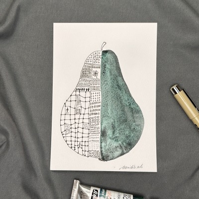 Urban Pear - Handgemachte Karte mit Fineliner und hochwertiger Aquarellfarbe