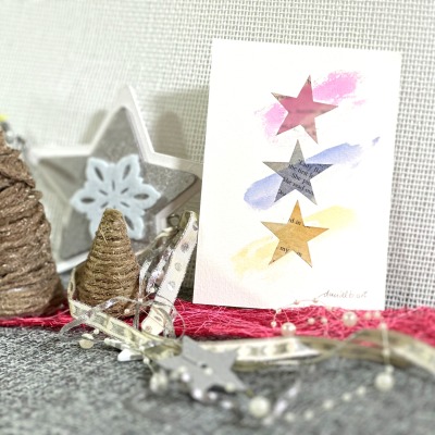 Schöne Weihnachtskarte in warmen Farben - - handgemalte Karte A6 mit hochwertigen