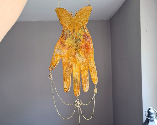 Versandfertig - Wandbehang Butterfly Glove orange gelb grün gold