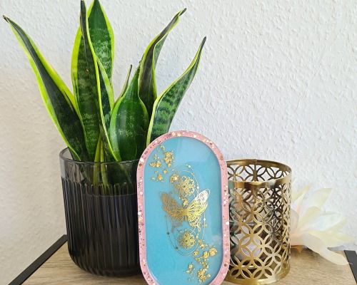 Versandfertig: Resin Schale Tablett Schmetterlingspuder gold pastell rosa hellblau türkis