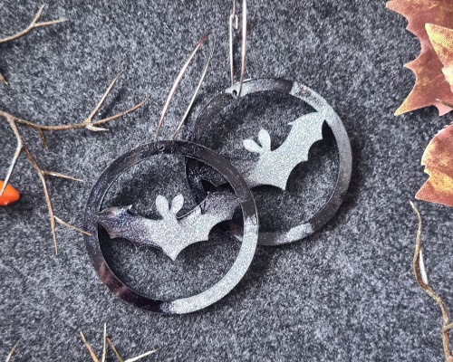 Versandfertig - Ohrringe silber Full Moon Bats schwarz Edelstahl