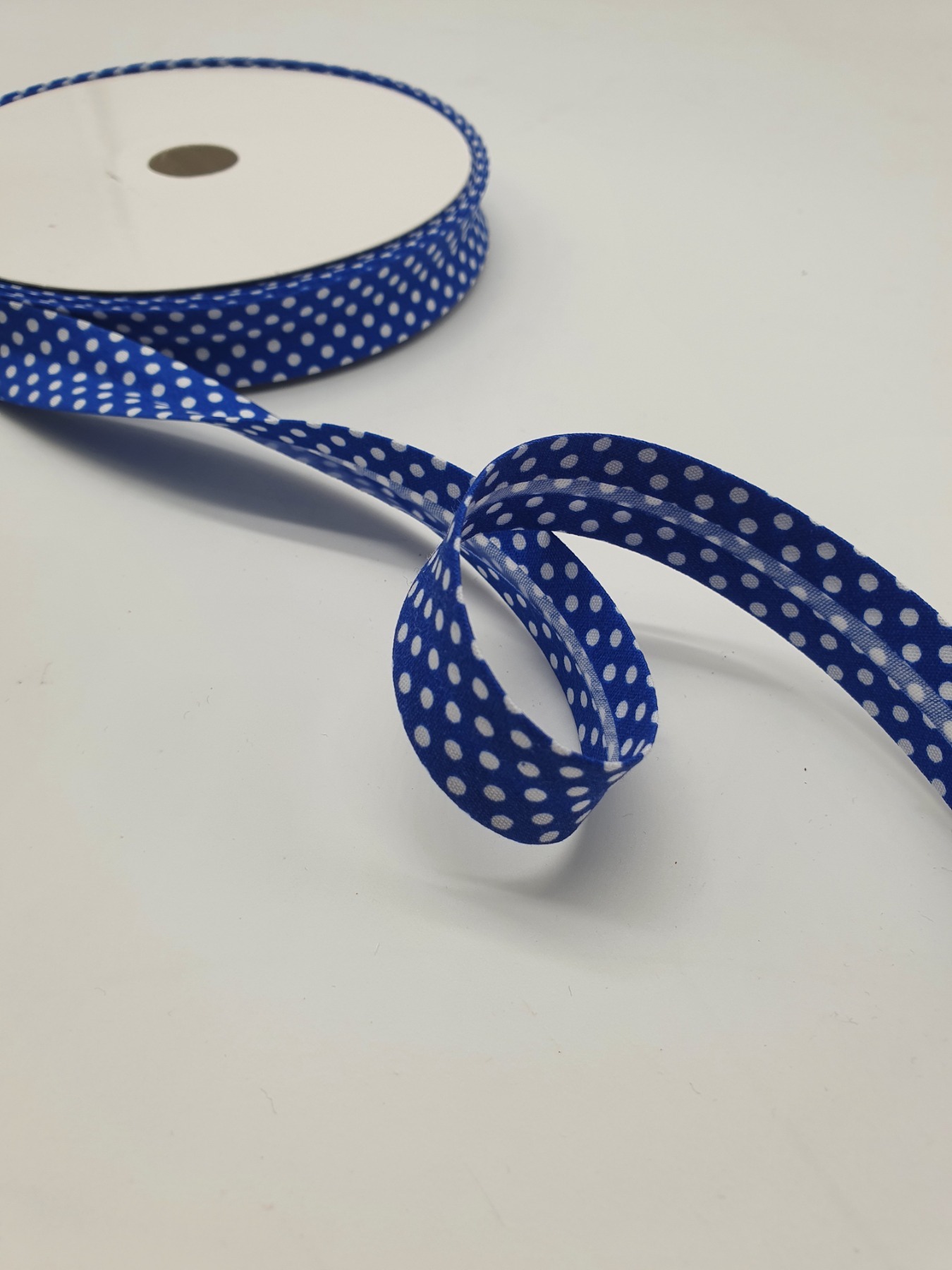 Schrägband Dots 1m Royalblau mit weißen Punkten