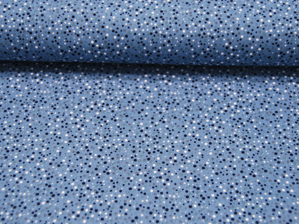 Baumwolle - Minipunkte in Grau-Weiß-Dunkelblau auf Blau - 05 m 2