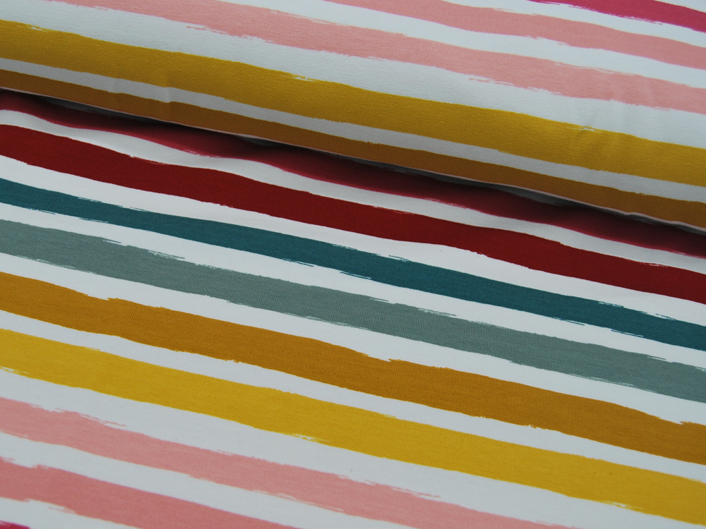 French Terry - Stripes - Bunte Streifen auf Weiß - 05m