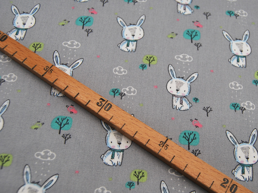 Baumwolle - Xavi - Rabbits - niedliche Hasen auf Grau 0,5m 3