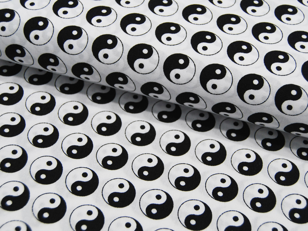 REST 0,30m Baumwolle - Yin Yang Zeichen auf Weiß