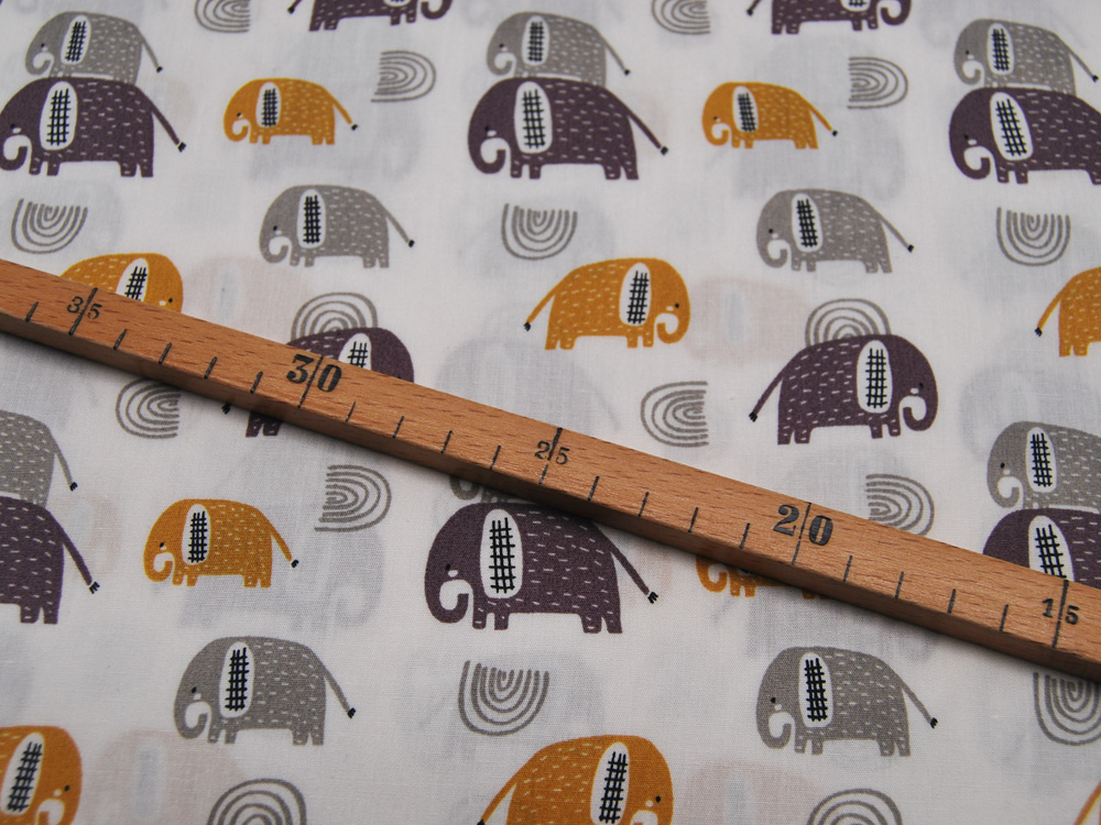 REST Baumwolle - Snoozy Fabrics - Elephants - Elefanten in Ocker-Braun 0,4m 3