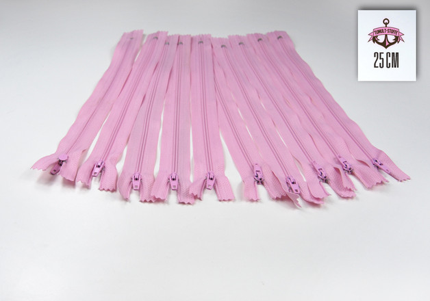 10 x 25 cm rosafarbene Reißverschlüsse