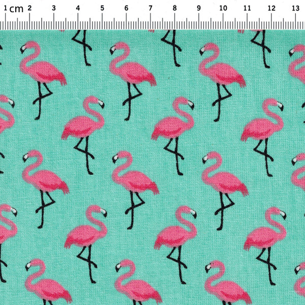 Beschichtete Baumwolle Flamingo auf Türkis 50 x 145cm 2