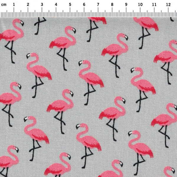 Beschichtete Baumwolle Flamingo auf Grau 50 x 150cm 2