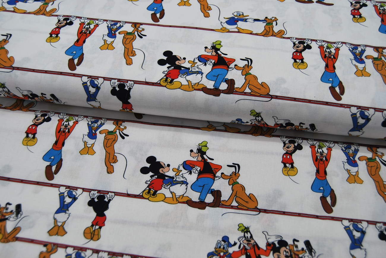Baumwolle - Mickey Mouse - mit Donald Goofy und Pluto 05m