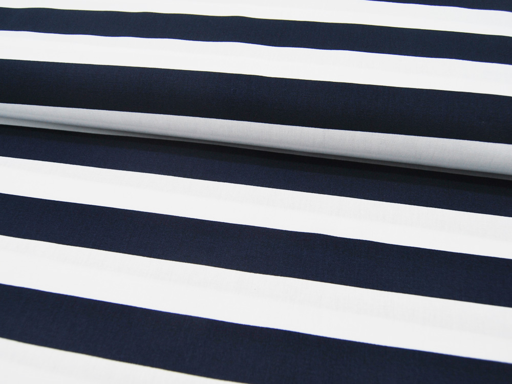 Baumwolle - Stripe - Breite Streifen Dunkelblau-Weiss 0,5 meter