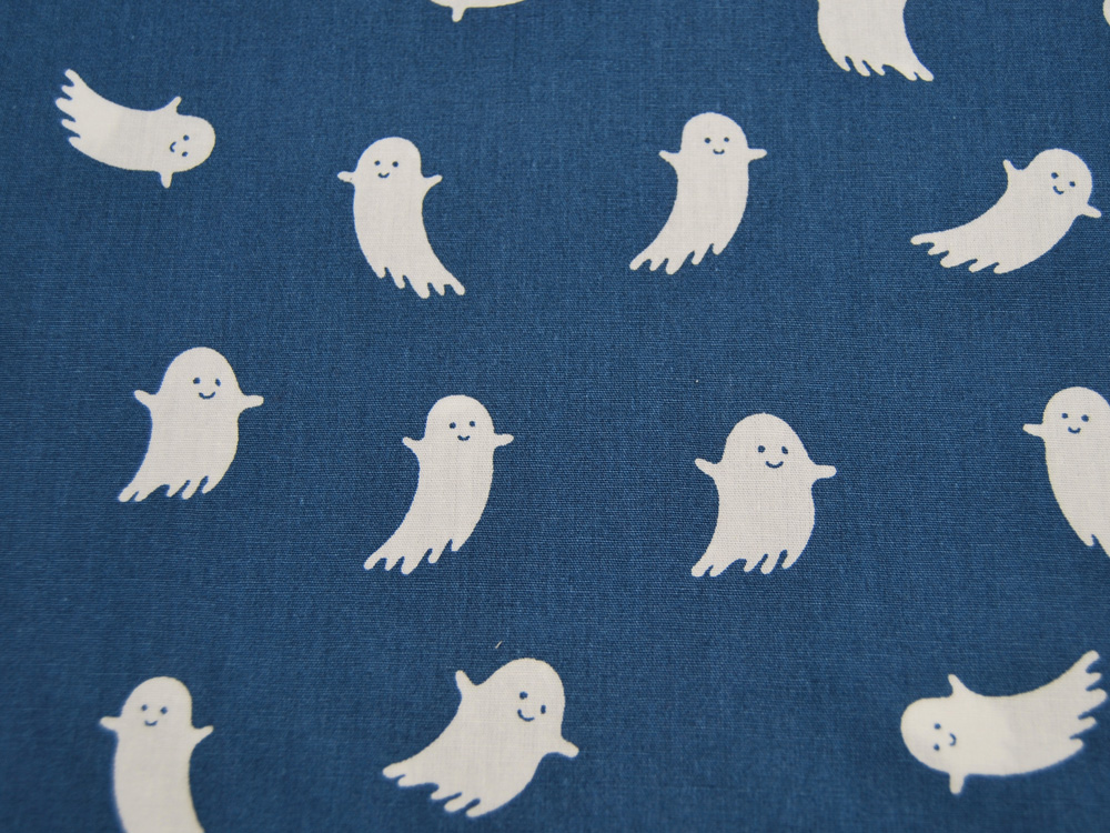 REST 0,25m Baumwolle - Sweet Ghost - Gespenstige Baumwolle mit Geistern auf Blau 4