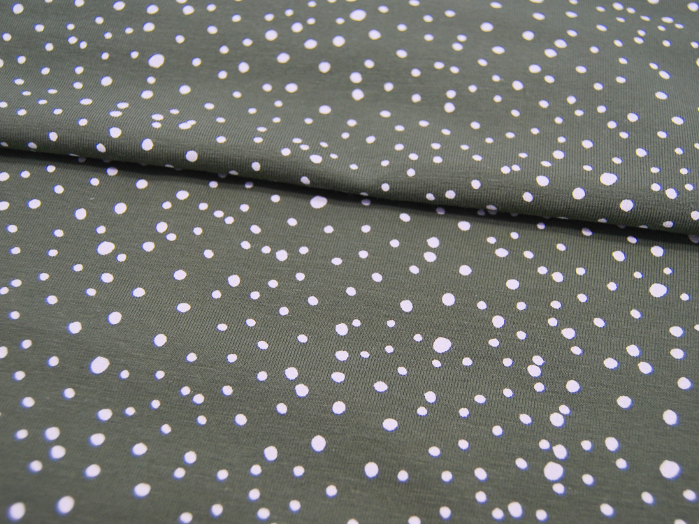 JERSEY - Dots - Weiß auf Army / Olive / Grün - Punkte - 0,5m 2