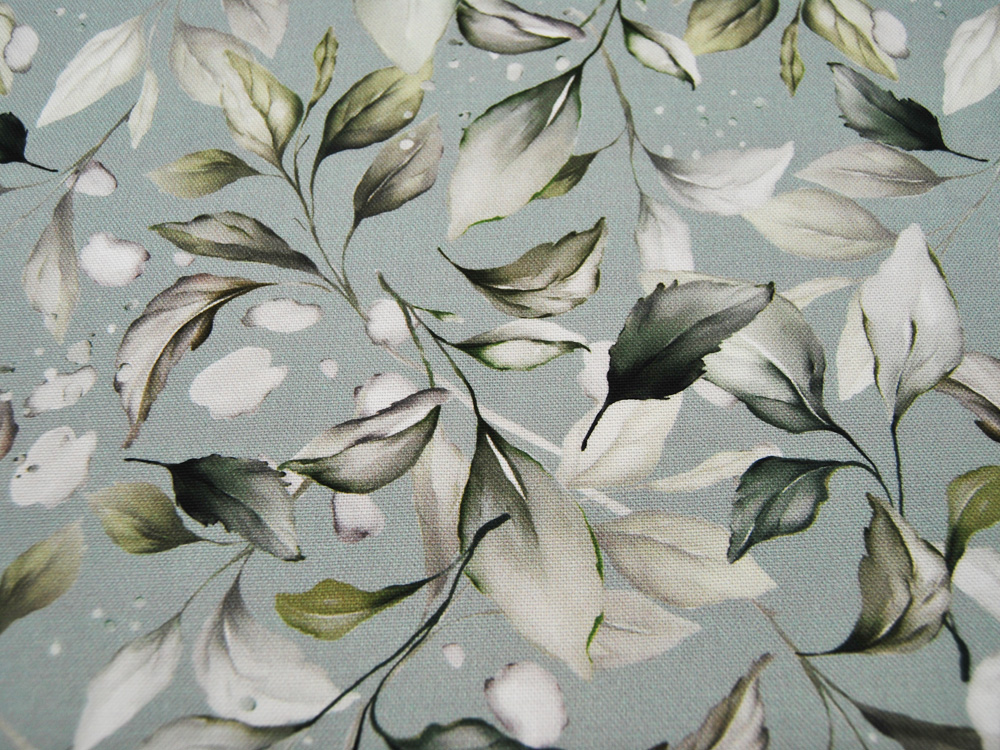 Dekostoff - Canvas Digital - Leaves - auf Blass Türkis 0,5m 3