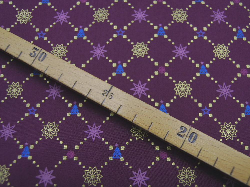 Baumwolle Popeline - Sterne - graphisches Muster - Weihnachtliche Motive auf Aubergine - 0.5m 5