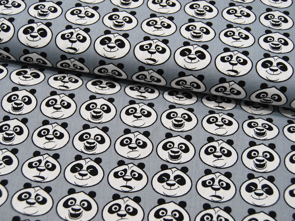 Baumwolle - Kung Fu Panda - Köpfe auf Grau 05m
