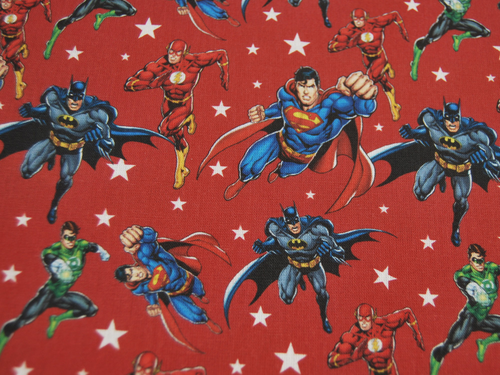 Baumwolle - Lizenz - Superheros - Batman, Superman usw auf Rot 0,5m 2