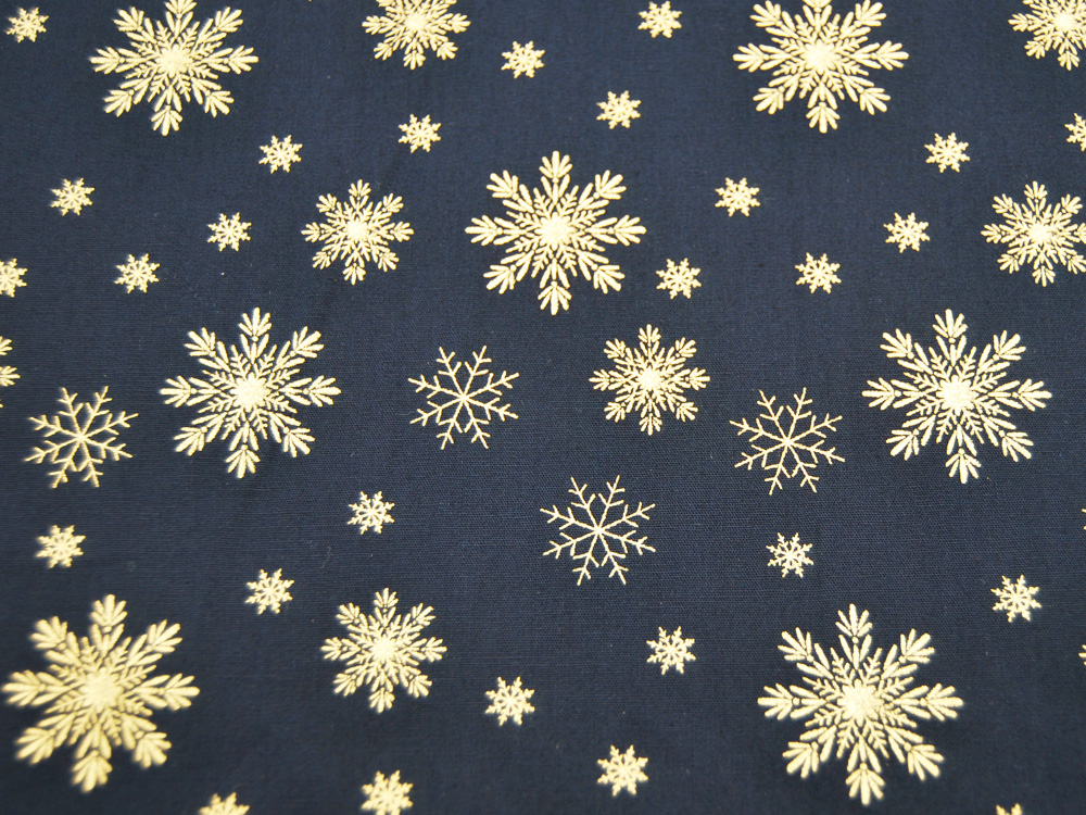 Baumwolle Popeline - Weihnachten - Schneeflocken auf Blau - 0.5m 4