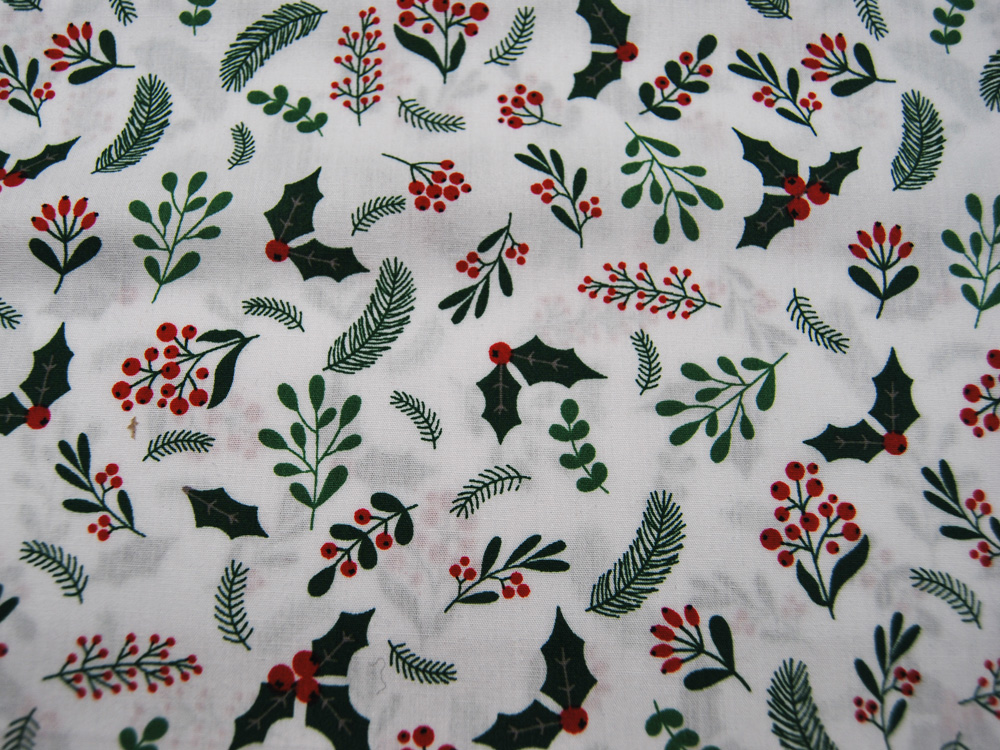 Baumwolle Popeline - Mistelzweige - Weihnachtliche Motive auf Weiß - 0.5m 2