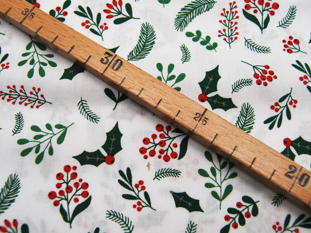 Baumwolle Popeline - Mistelzweige - Weihnachtliche Motive auf Weiß - 0.5m 3